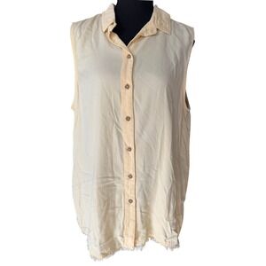 C&C California Yellow Sleeveless Button Up Shirt Top XL Boho Indie Summer Casual